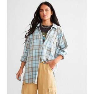 Plaid Boyfriend Flannel Long-sleeve Button Down Shirt Women’s Size XS #690